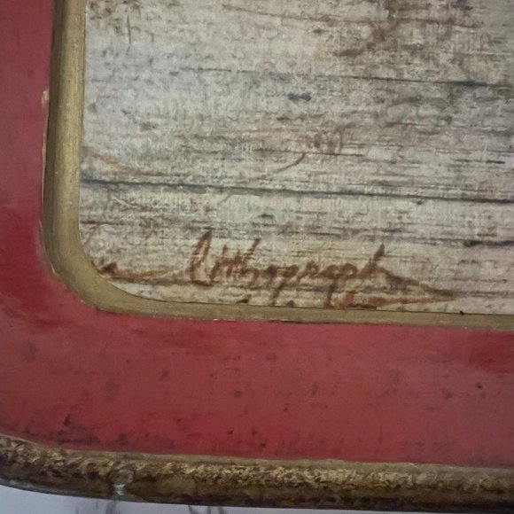 Vtg Italian Florentine Chippy Tray with Edna Hibel Decoupage Seascape - Picture 4 of 12